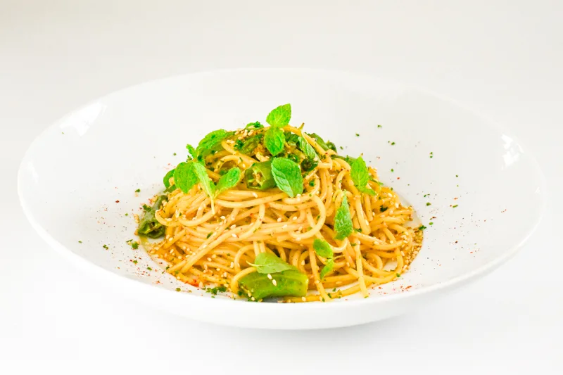 ししとうと青唐辛子のSeamintペペロンチーノ